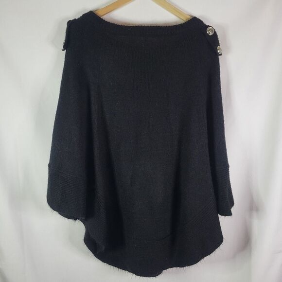Irish Dunnes Stores Black Poncho with Silver Crest Buttons - Picture 2 of 7